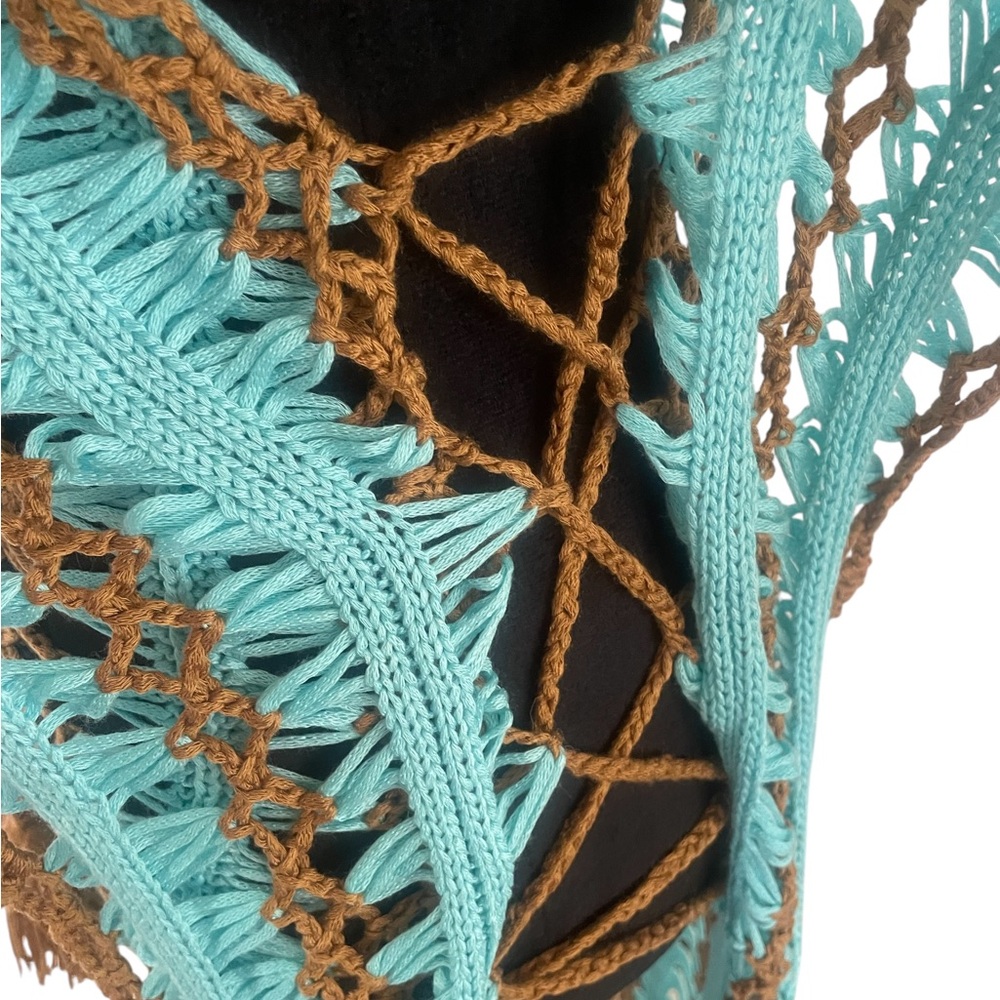 Crochet Tunic,coverup,Turquoise,brown dress,Bohemian,Swim,M/L,New - Picture 6 of 12